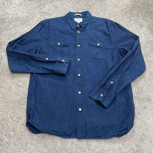 Lucky Brand California Fit Button Down Shirt Mens Large Indigo Blue Textured Top